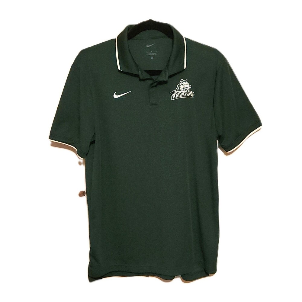Nike Dri-Fit Polo Shirt WRIGHT STATE Logo Green w/ White Trim Mens Size M